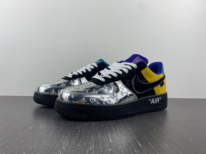 l**is V*t*n nike air force 1 low by virgil abloh black metallic silver