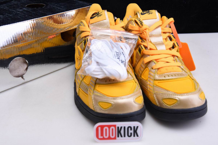 OFF WHITE NIKE AIR RUBBER DUNK "UNIVERSITY GOLD" CU6015-700